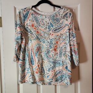 Croft & Barrow Blue and Orange Boxy Blouse